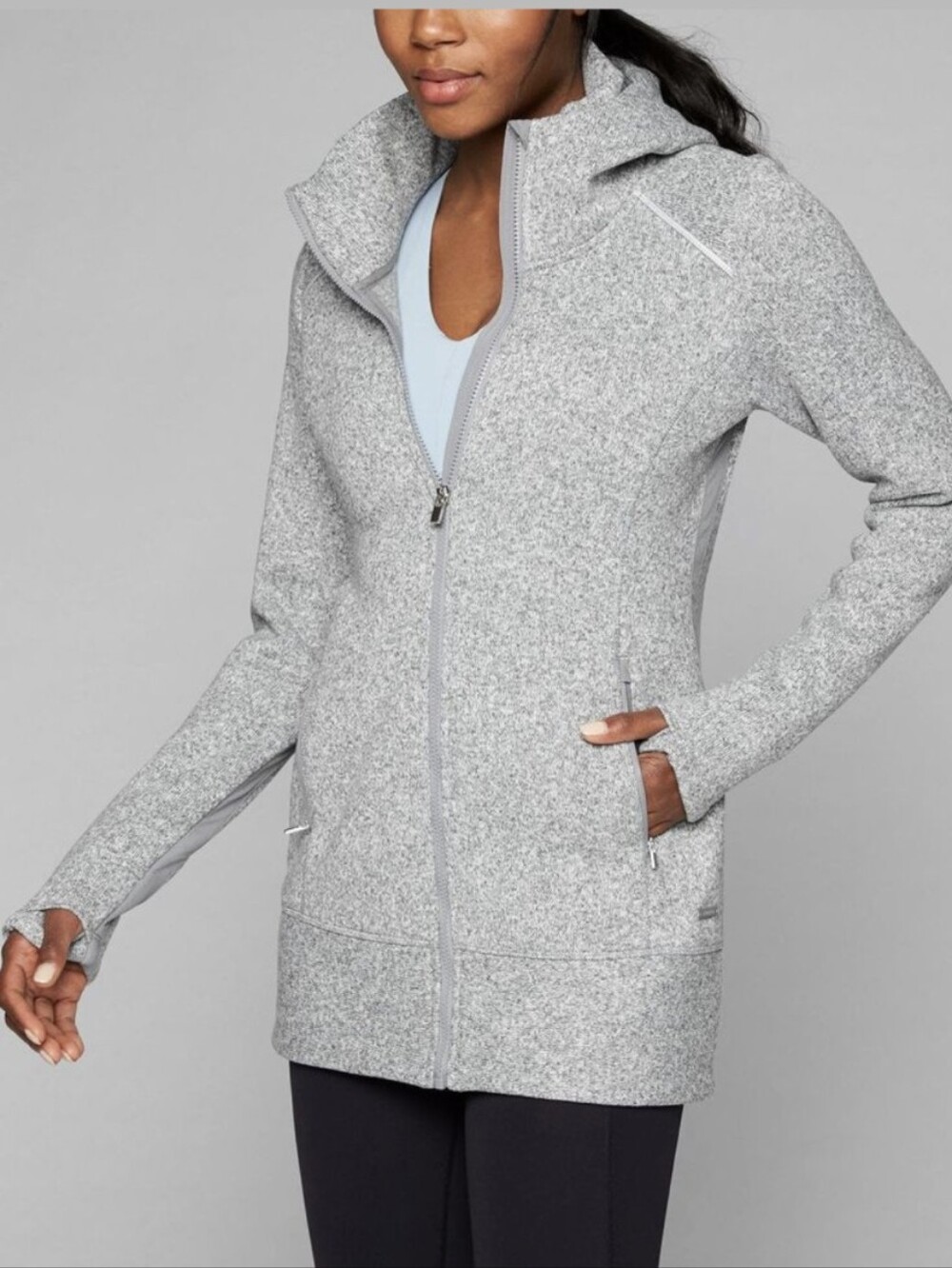 ATHLETA CYA Stronger  Gray Heather Long Fleece Full-Zip Hooded Jacket Medium